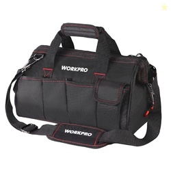 WORKPRO 14-INCH TOOL BAG, MULTI-POCKET TOOL ORGANIZER WITH ADJUSTABLE SHOULDER STRAP, W081021A , BLACK