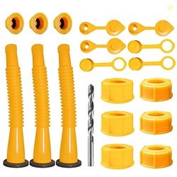Gas Can Spout Replacement, Gas Can Nozzle Replacement (3 Kits-Yellow). for 1/2/5/10 gallon gas cans. Upgraded replacement gas can spout with flexible nozzle, vent cap, thick rubber pad, spout cover