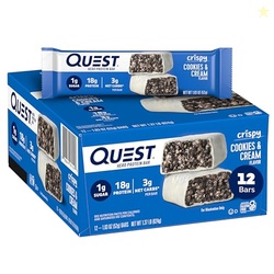 Quest Nutrition Crispy Cookies & Cream Hero Protein Bar, 18g Protein, 1g Sugar, 3g Net Carb, Gluten Free, Protein Snack, Keto Friendly, 12 Count