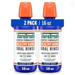 THERABREATH HEALTHY GUMS ORAL RINSE, ANTIGINGIVITIS, CLEAN MINT FLAVOR, DENTIST FORMULATED TO HELP PREVENT GINGIVITIS AND SUPPORT GUM HEALTH, ALCOHOL FREE, 16 FL OZ (PACK OF 2)