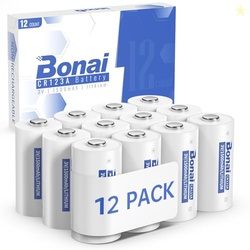 BONAI CR123A Batteries 3v Lithium Battery High Capacity CR123 CR17345 12PC for Flashlight and Security Device Non-Rechargeable