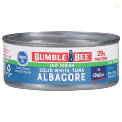 Bumble Bee Low Sodium Solid White Albacore Tuna in Water, 5 oz Can - Wild Caught Tuna - 29g Protein per Serving, High in Omega-3s - Non-GMO Project Verified, Gluten Free, Kosher