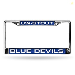 Rico Industries NCAA Wisconsin Stout Blue Devils Laser Cut Inlaid Standard Chrome License Plate Frame