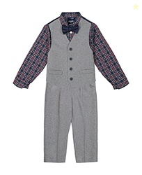 IZOD Toddler Boys' 4-Piece Formal Suit Vest Set, Silverware, 3T