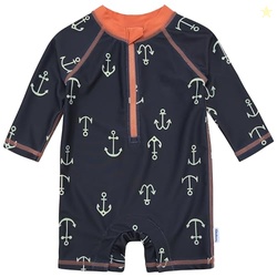 Gerber Baby Boys Toddler Long Sleeve One Piece Sun Protection Rashguard Swimsuit, Blue Anchor, 3-6 Months