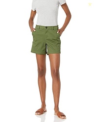 Amazon Essentials Women's Mid-Rise Slim-Fit 5 Inch Inseam Khaki Short (Available in Straight and Curvy Fits), Olive, 16