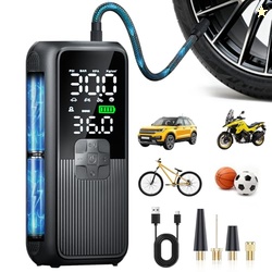 Tire Inflator Portable Air Compressor, Electric Air Pump for Car, Motorcycle, Bike, Balls with Tires Pressure Gauge, 150PSI Air Compressor Portable, Tires Pump with LED Light & Auto Shut-Off