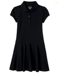 The Children's Place girls Short Sleeve Picque Polo Dress, Black Standard, Medium US