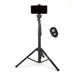 AMAZON BASICS 64-INCH EXTENDABLE TRIPOD FOR IPHONES AND SMARTPHONES, SELFIE STICK MODE AND PHONE TRIPOD MODE, BLACK