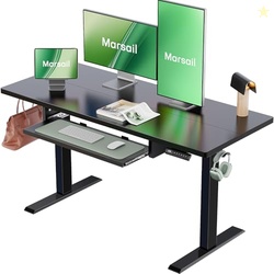 Marsail Electric Standing Desk with Ergonomic Keyboard Tray, 55x24 Inch Adjustable Height Desk with 27.5 to 46.7 Height Range, 4 Memory Presets, Smooth and Quiet Lifting, Computer Workstation