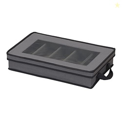 Household Essentials Windowed Flatware Storage Chest, 5 Compartment Storage with Serving Utensil Pouch, Removable Lid, Stackable, Foldable, Gray