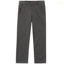 IZOD boys School Uniform Flat Front Twill Pants Khakis, Gray, 4 US