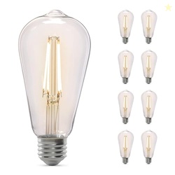 Feit Electric ST19 Vintage Edison LED Light Bulb, 60W Equivalent, Dimmable, 2100K Warm Light, 400 Lumens, Straight Filament Clear Glass Light Bulbs, 15,000-Hour Lifetime, ST19/CL/VG/LED/2/4, 8 Pack
