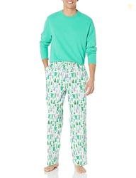 Amazon Essentials Men's Flannel Pant and Long-Sleeve T-Shirt Pajama Set, Ecru Festive Tree, 4X-Large Big