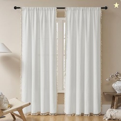 Joydeco White Boho Curtains 96 Inches Long 2 Panels, Super Soft Bohemian Farmhouse Curtains with Tassels, Semi Sheer Light Filtering Drapes for Bedroom Living Room (Rod Pocket, 52Wx96L)