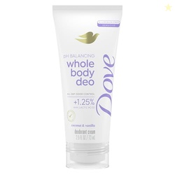 Dove Whole Body Deo Aluminum Free pH Balancing Cream Deodorant Coconut & Vanilla for 72h Odor Control 2.5 oz