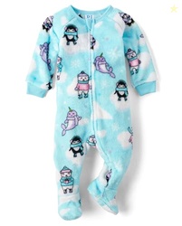 The Children's Place,Baby Girls,and Toddler Fleece Zip-Front One Piece Footed Pajama,Softmarine Critters,0 Months,3 Months
