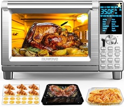 Nuwave Bravo Air Fryer Toaster Smart Oven, 12-in-1 Countertop Convection, 30-QT XL Capacity, 50-500F Temperature Controls, Top and Bottom Heater Adjustments 0%-100%, Brushed Stainless Steel Look