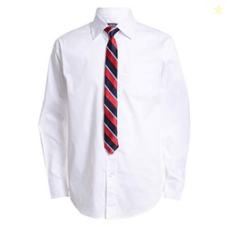Izod Big Boy's Long Sleeve Dress Shirt with Tie Shirt, Dress White, 12