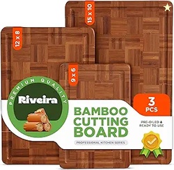 Riveira Bamboo End Grain Wood Cutting Board   Set Of 3 Pcs 