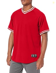 Holloway Retro V-Neck Men's Baseball Jersey, Scarlet | White, Small