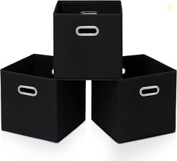 STOREONE Black Fabric Storage Bins Set of 3
