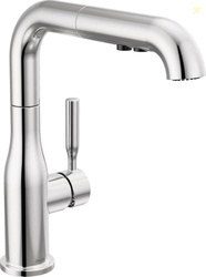 Delta Almari Chrome Kitchen Faucet with Pull-Out Sprayer, Modern Single Hole Kitchen Sink Faucet, Single Handle, Chrome 16943-DST