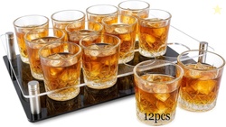 Ruckae 12 Pack Shot Glasses Set with Tray 
