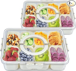 2Pcs Snackle Box Charcuterie Container Divided Serving Tray with Lid 