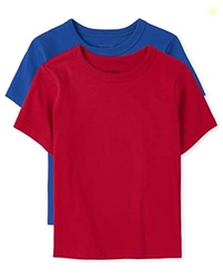 The Children's Place Baby Boys and Toddler Short Sleeve Basic Layering T-Shirt, Blue/Red 2 Pack, 6-9 Months US