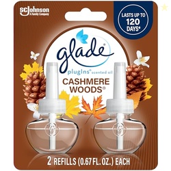 Glade PlugIns Refills Air Freshener, Scented and Essential Oils for Home and Bathroom, Cashmere Woods, 1.34 Fl Oz, 2 Count