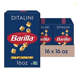 Barilla Ditalini Pasta, 16 oz. Box (Pack of 16) - Non-GMO, Made with Durum Wheat Semolina - Kosher Certified