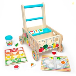 Melissa & Doug Wooden Shape Sorting Grocery Cart Push Toy and Puzzles - Pretend Play Grocery Toys, Sorting and Stacking Toys for Infants and Toddlers Ages 1+ - FSC-Certified Materials