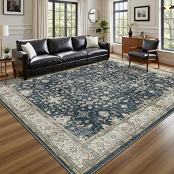 Lessymo 8x10 Area Rugs for Living Room, Washable Rug for Bedroom Dining Home Office, Soft Non-Slip Rubber Vintage Black Brown Large Carpet, Boho Distressed Moody Farmhouse Decor