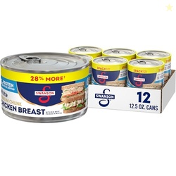 Swanson White Premium Chunk Chicken Breast with Rib Meat in Water, 12.5 oz. (Pack of 12)