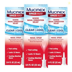 Mucinex Sinus-Max Nasal Spray Decongestant, 12 Hour Over-The-Counter Medication Nose Spray for Sinus Relief, Nasal Decongestants for Adults, Cooling Menthol, 0.75 Fl Oz (Pack of 3)