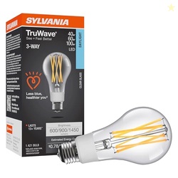 Sylvania LED TruWave Natural Series 3-Way A21 Light Bulb, 40/60/100W Equivalent Efficient 6.5/9/13W, Medium Base, Clear 5000K, Daylight - 1 Pack (40770)