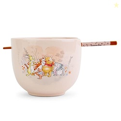 Silver Buffalo Disney Winnie the Pooh Featuring Piglet, Eeyore, Tigger, Rabbit, and Roo Group Hug Ceramic Ramen Noodle Rice Bowl with Chopsticks, Microwave Safe, 20 Ounces