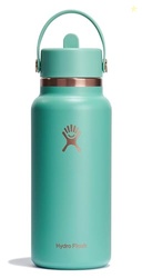 Hydro Flask Water Bottle - Insulated Stainless Steel - Wide Mouth Flex Straw Lid, Non Spill, Leakproof and Refillable in 32 Oz Thyme Rose Gold