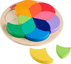 Fisher-Price Wood Preschool Toy Color Wheel Puzzle, 19 Wooden Pieces for Shape-Sorting Play, Preschool Kids Ages 3+ Years