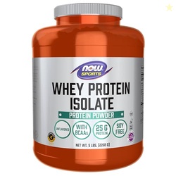 NOW Foods Sports Nutrition, Whey Protein Isolate, 25 g With BCAAs, Unflavored Powder, 5-Pound