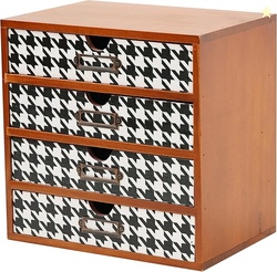 Houndstooth Pattern Wooden Desk Organizer - 4-Drawer