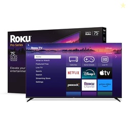 Roku Smart TV  75-Inch Pro Series 4K QLED RokuTV with Backlit Roku Voice Remote Pro, Dolby Vision IQ, 120Hz Refresh Rate  Live Local News, Sports, Gaming