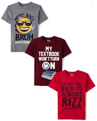 The Children's Place,Boys,School Days Short Sleeve Graphic T-Shirts,multipacks,were Back/School Rizz/Textbook 3-Pack,Medium
