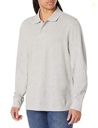 Amazon Essentials Mens Long Sleeve Polo Shirt with Collar, Regular-Fit Pique, Light Grey Heather, Small