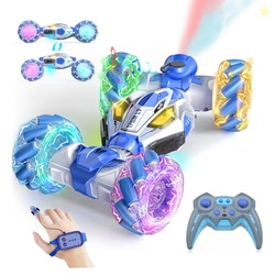 Gesture Sensing RC Stunt Cars - Toys for Boys Girls 6-12 | Best Gifts for Kids 6-12 Years Old | 4WD 360 Rotating Remote Control Transform Car | All-Terrain Off Road Vehicle with Lights Music Blue