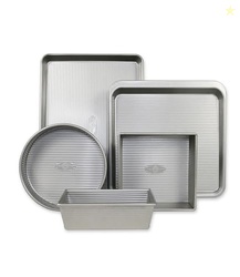 USA Pan Bakeware Aluminzed Steel 5-Piece Set Half, Cookie Sheet, Loaf, Square, Round Cake Pan