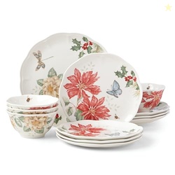 Lenox 884473 Butterfly Meadow Holiday 12-Piece Dinnerware Set, Christmas, Hosting