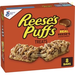 REESE'S Puffs Cereal Treat Bars, Peanut Butter and Cocoa, Snack Bars, 8 Ct, 6.8 oz