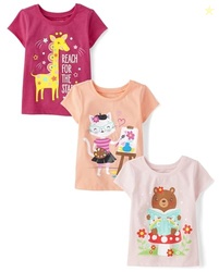 The Children's Place,Baby Girls,Animals Short Sleeve Graphic T-Shirts,Multipacks,Cat/Giraffe/Bear 3-Pack,18 Months,24 Months
